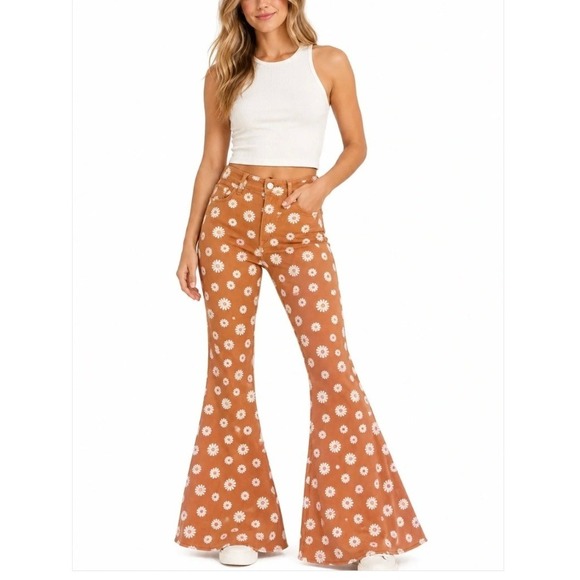 Altar'd State Denim - Altar'd State Women's Size XS Bell Bottom Flare Jeans Orange Rust Daisy Floral